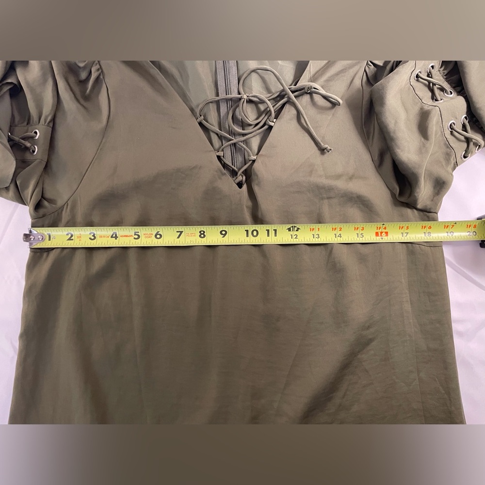 Venus Long Bell Sleeves Mini Dress Olive Green Size Medium - Picture 12 of 15